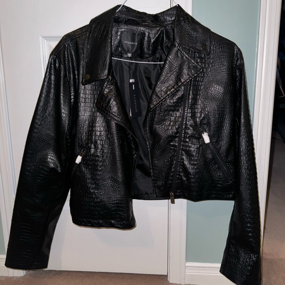 BNWT Cropped Black Crocodile Leather Jacket from Dynamite